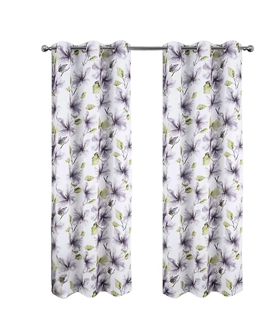 Rt Designer Collection April Printed Blackout Luxurious Decorative Grommet Silver Curtain Panel