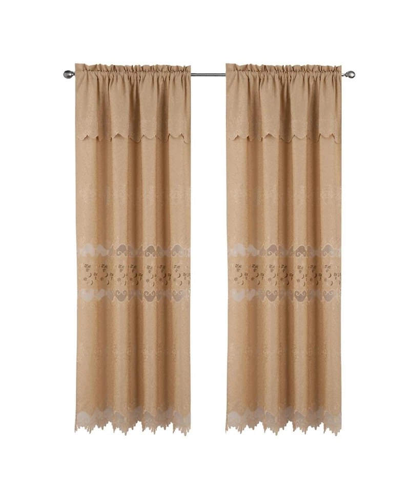 Rt Designer Collection Alice Macrame Luxurious Decorative Rod Pocket Curtain Panel 54" x 84" Gold