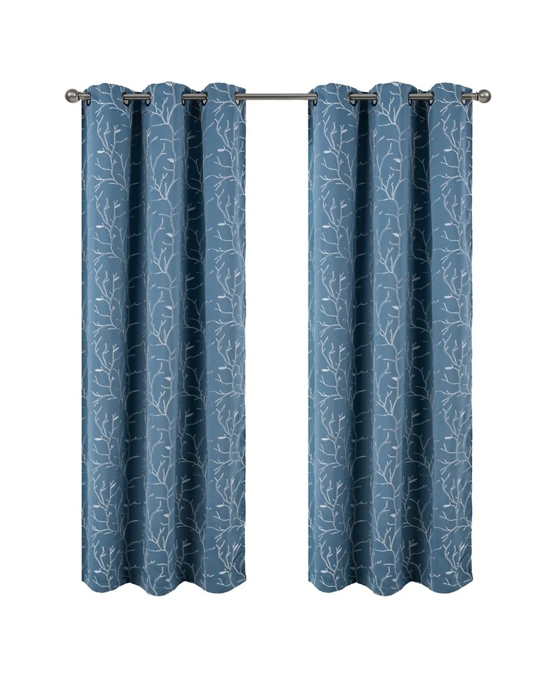 Rt Designer Collection Luciana Embroidered Blackout Luxurious Decorative Grommet Curtain Panel 54" x 84" Wedgwood