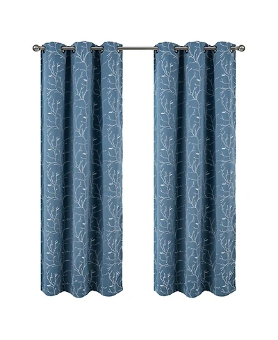 Rt Designer Collection Luciana Embroidered Blackout Luxurious Decorative Grommet Curtain Panel 54" x 84" Wedgwood