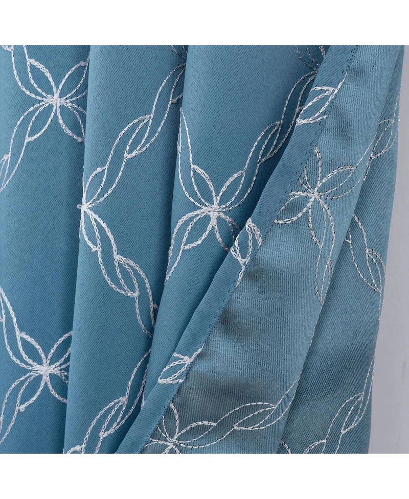 Rt Designer Collection Gable Embroidered Blackout Luxurious Decorative Grommet Curtain Panel 54" x 95" Slate Blue