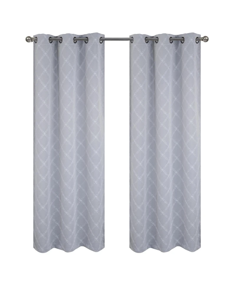 Rt Designer Collection Gable Embroidered Blackout Luxurious Decorative Grommet Curtain Panel 54" x 95" Silver