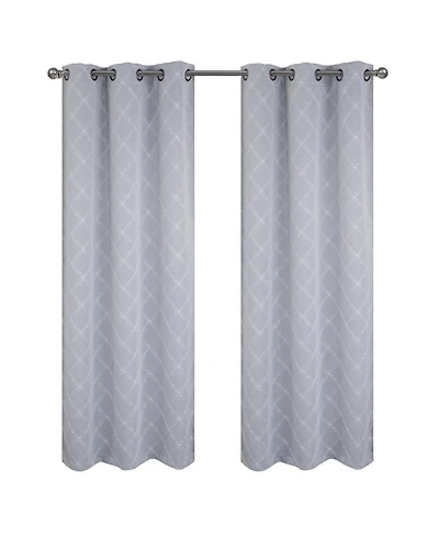Rt Designer Collection Gable Embroidered Blackout Luxurious Decorative Grommet Curtain Panel 54" x 95" Silver