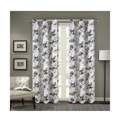 Rt Designers Collection Eden Floral Nature Printed 2 Pieces Blackout Grommet Panel Pair 36" x 84" Silver