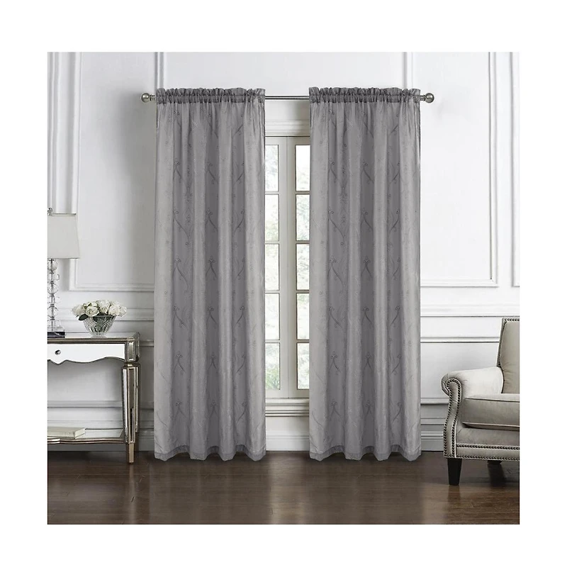 Rt Designers Collection Pearl Emb Metallic Doily Rod Pocket Room Darkening Window Curtain Panel for Bedroom 54" x 84" Charcoal