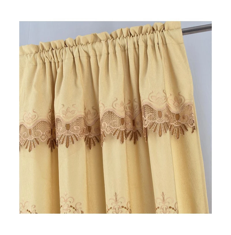 Rt Designers Collection Bonnie Macrame Rod Pocket Room Darkening Curtain Panels for Living Room 52" x 84" Gold