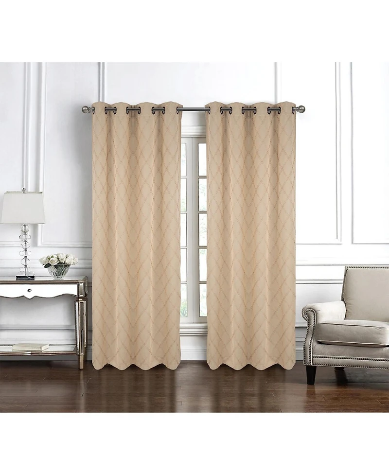 Rt Designer Collection Gable 2 Pack Embroidered Blackout Luxurious Decorative Grommet Curtain Panel 36" x 84" Beige
