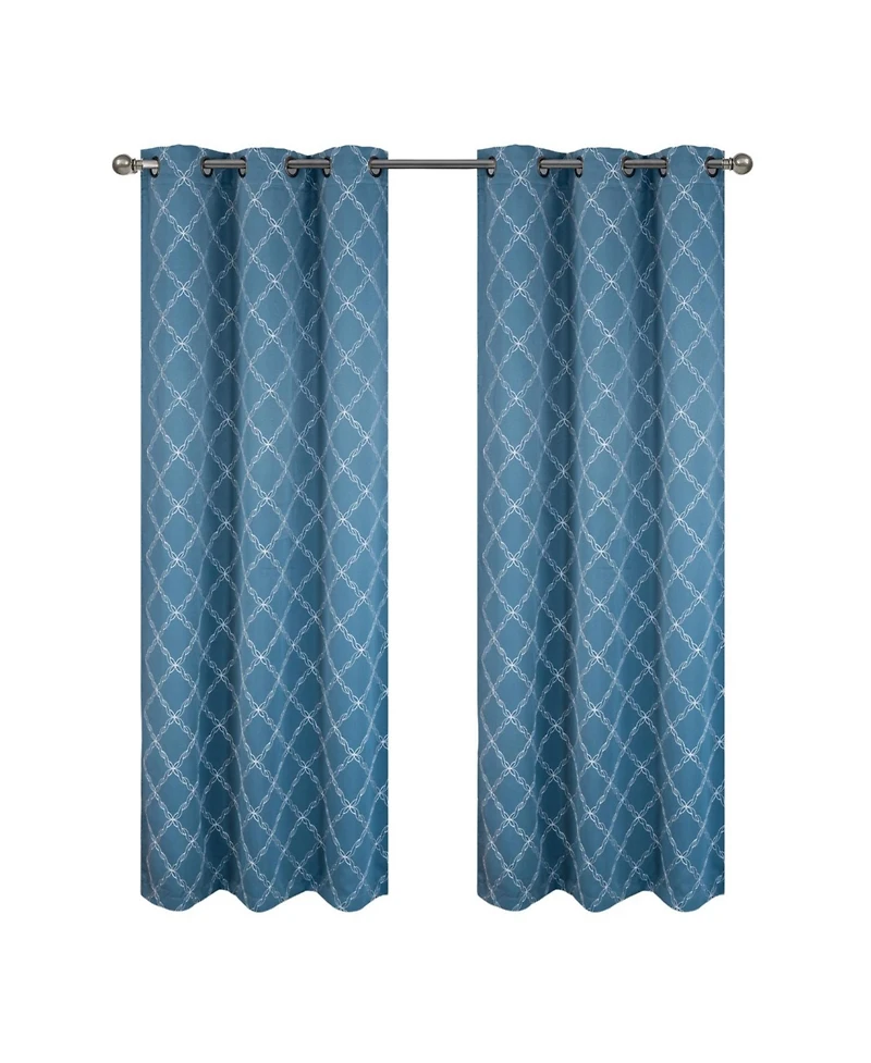 Rt Designer Collection Gable 2 Pack Embroidered Blackout Luxurious Decorative Grommet Curtain Panel 36" x 84" Slate Blue
