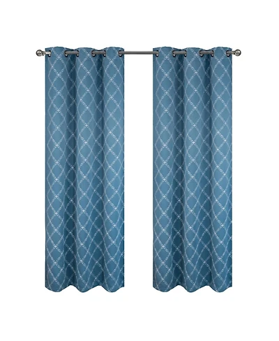 Rt Designer Collection Gable 2 Pack Embroidered Blackout Luxurious Decorative Grommet Curtain Panel 36" x 84" Slate Blue
