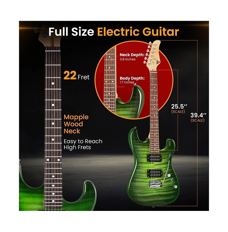Pyle 6-String Electric Guitar Kit- Includes Amplifier with Accessory Kit