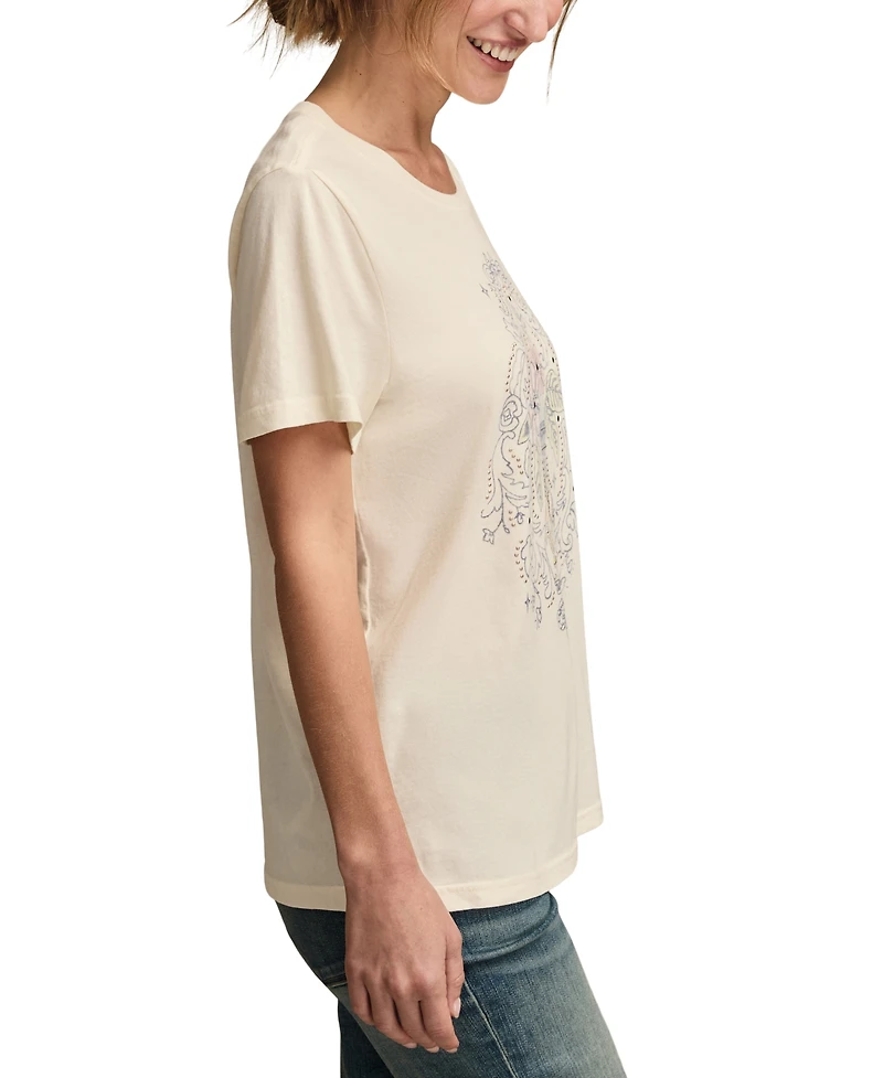 Lucky Brand Women's Floral Vase Classic Crewneck T-Shirt