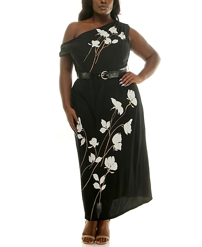 Taylor Plus Belted Placement Maxi Dress