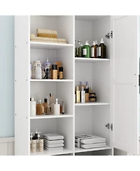 Homsee Bathroom Cabinet with Flip Storage and 7-Shelves