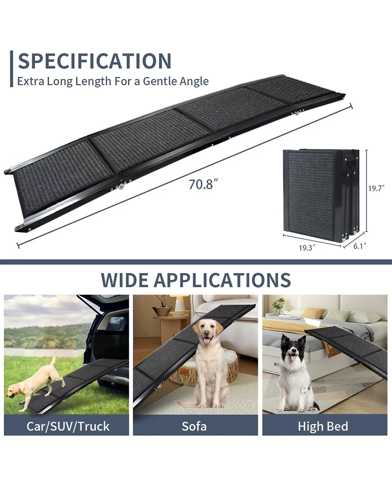 Streamdale Furniture 63" Folding Dog Ramp for Car - Non-Slip Wide 250LBS