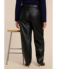 Eloquii Plus Petite Faux Leather Pintuck Straight Leg Pant