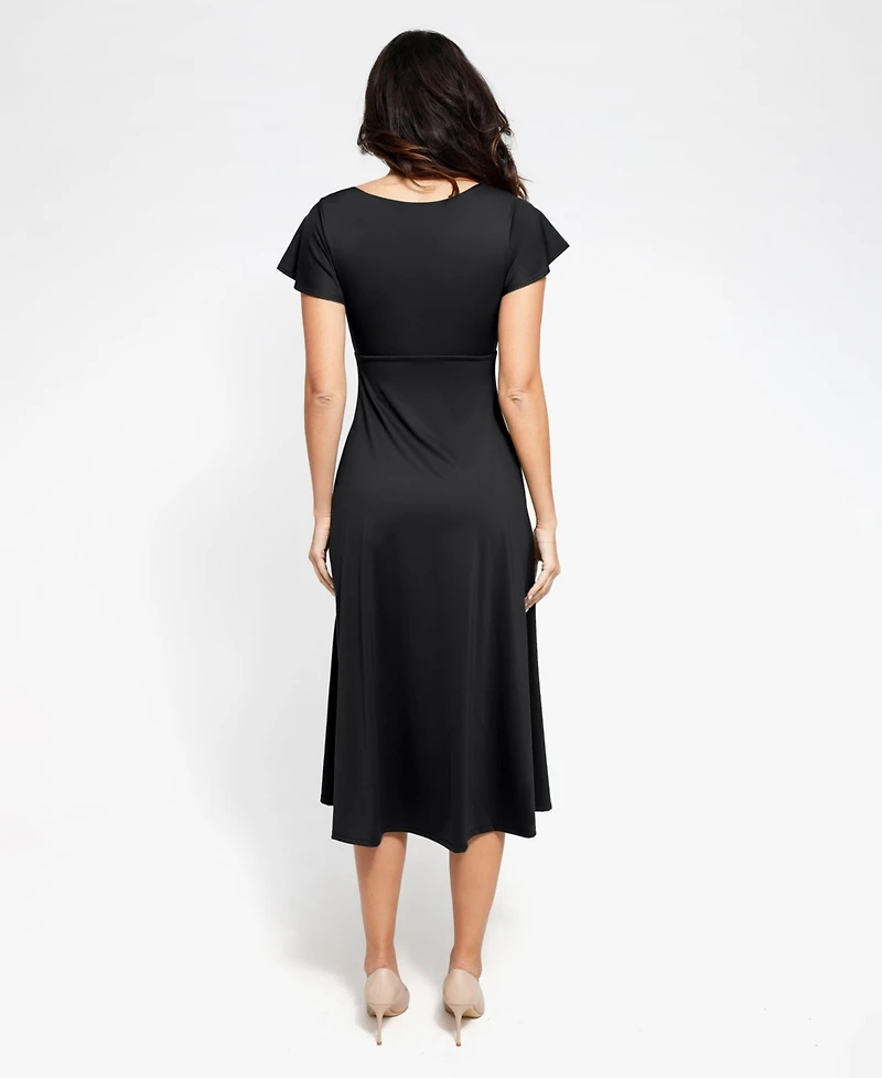 Popilush Shap Women's ewear Flutter Sleeve Sculpting A-Line Midi Dress