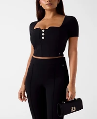Guess Women's Short-Sleeve Square Neck Evelina Top