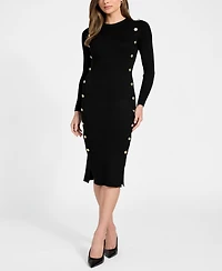 Guess Women's Long-Sleeve Rib Logo Button Vonn Bodycon Dress