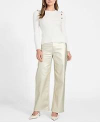 Guess Women's Long-Sleeve Rib Logo Button Vonn Sweater