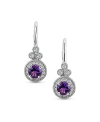 Bling Jewelry Art Deco Style Halo Circle Circlet Solitaire Synthetic Purple Amethyst Drop Earrings Sterling Silver