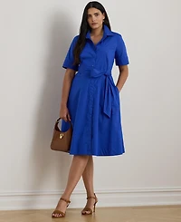 Lauren Ralph Lauren Plus Size Belted Point Collar Shirtdress