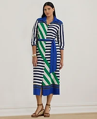 Lauren Ralph Plus Striped Point Collar Shirtdress
