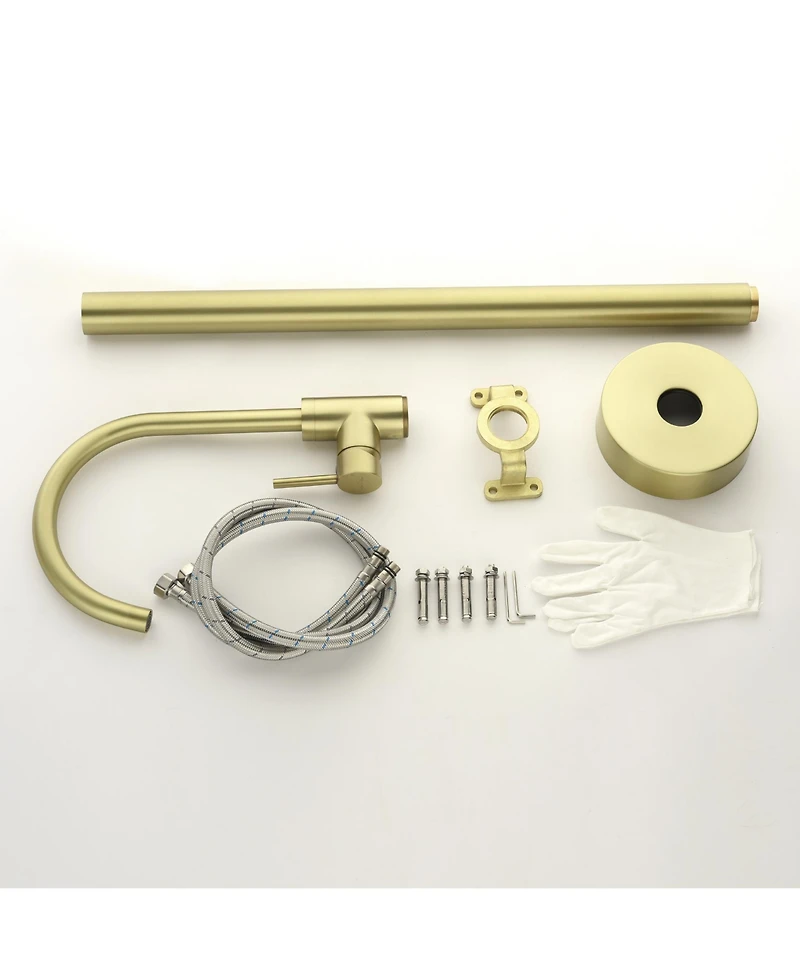 Boyel Living Freestanding Floor Mount Single Handle Bath Tub Filler Faucet with Water Supply Lines in Brushed Gold