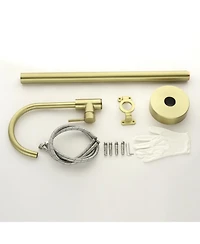 Boyel Living Freestanding Floor Mount Single Handle Bath Tub Filler Faucet with Water Supply Lines in Brushed Gold