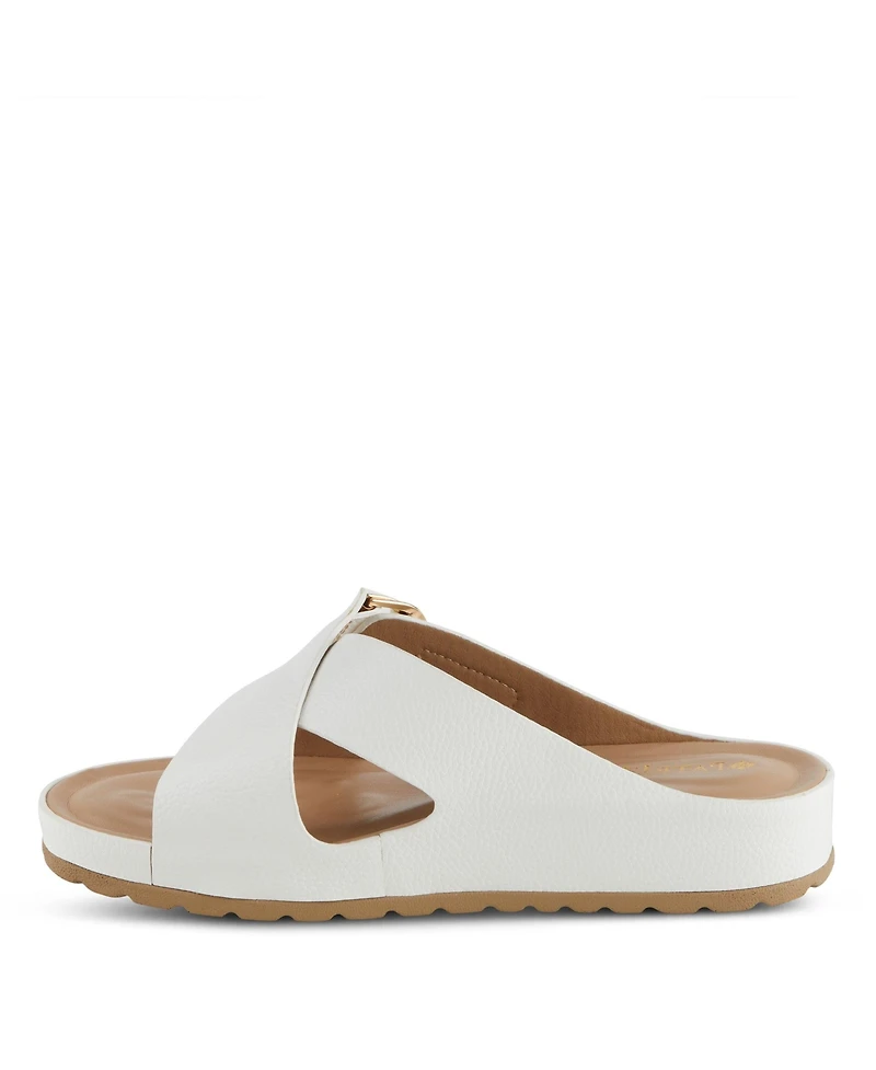 Patrizia Women s Rutha Criss-Cross Strap Slide Sandals with Gold Buckle and Padded Insole