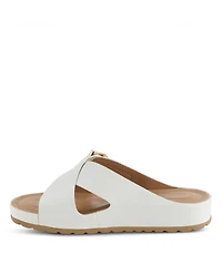 Patrizia Women s Rutha Criss-Cross Strap Slide Sandals with Gold Buckle and Padded Insole