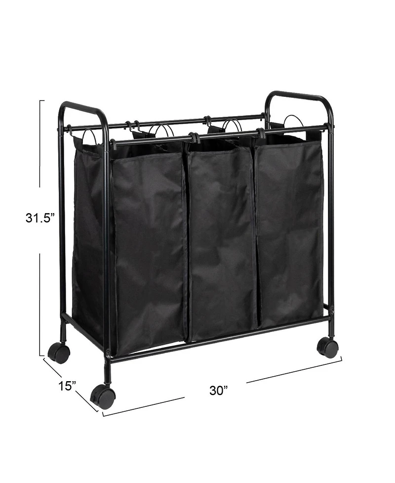 Household Essentials Rolling Triple Laundry Sorter, White