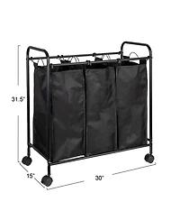 Household Essentials Rolling Triple Laundry Sorter, White