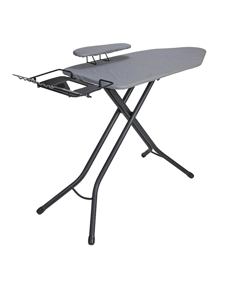 Household Essentials Wide Mega Ironing Board 4-Leg, Matte Black Frame, Grey Cover