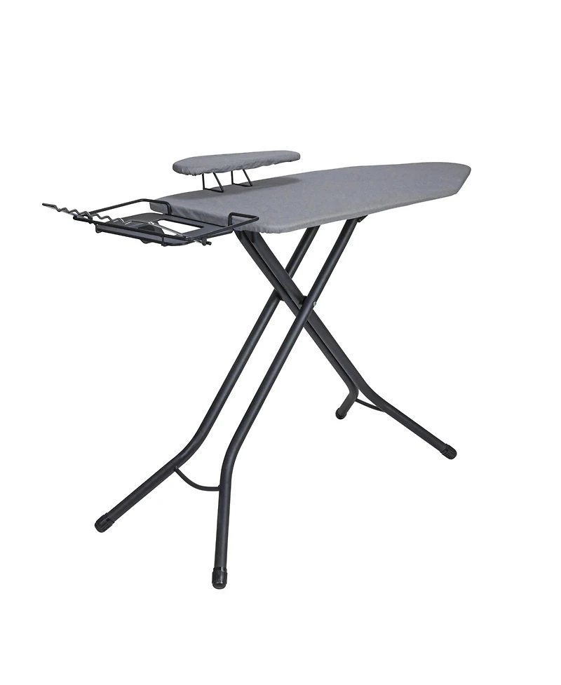 Household Essentials Wide Mega Ironing Board 4-Leg, Matte Black Frame, Grey Cover