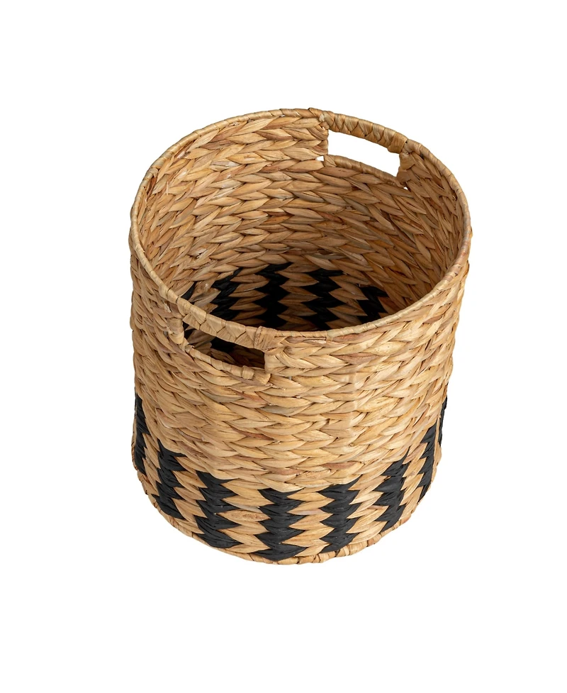 Household Essentials Natural Water Hyacinth and Paper Basket with Stripes, Natural and Black