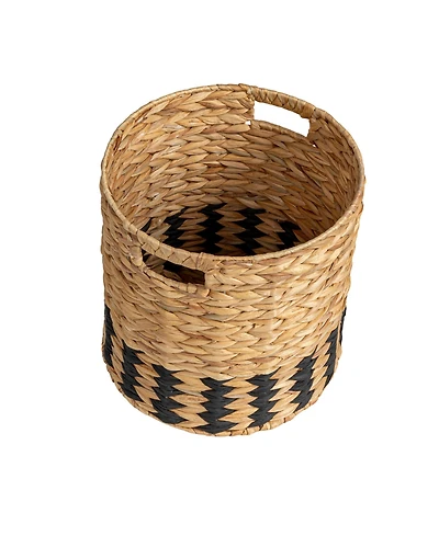 Household Essentials Natural Water Hyacinth and Paper Basket with Stripes, Natural and Black