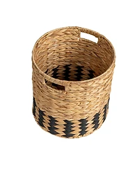Household Essentials Natural Water Hyacinth and Paper Basket with Stripes, Natural and Black