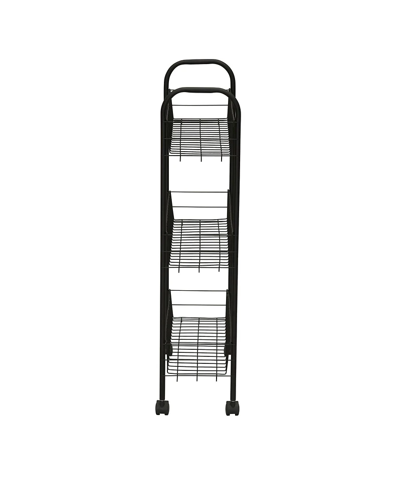 Household Essentials Slim Storage Cart, 3 Shelf Storage Cart with Wheels, Black