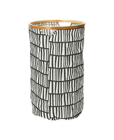 Household Essentials Rimmed Round Krush Container Hamper with Cutout Handles, Black and White