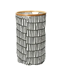 Household Essentials Rimmed Round Krush Container Hamper with Cutout Handles, Black and White