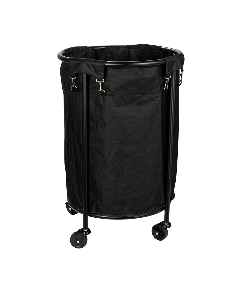 Household Essentials Round Laundry Hamper, Black Polyester Bag