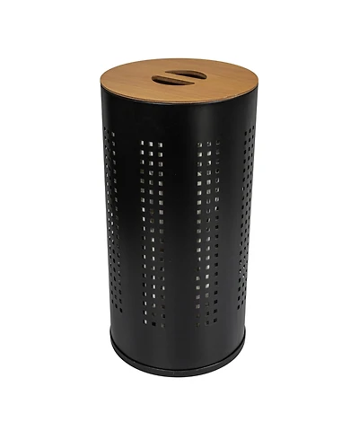Household Essentials Round Steel Laundry Hamper with Lid, Matte Black