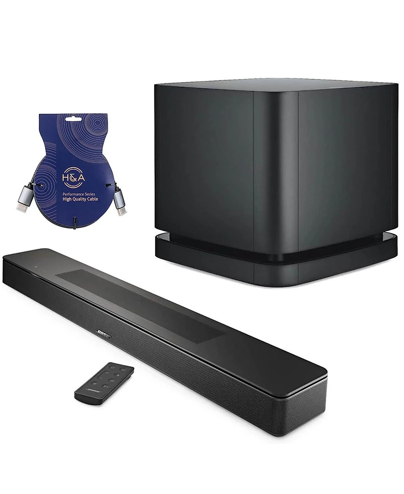 Bose Smart Soundbar 600, Black with Bass Module 500 + 10' Hdmi Cable
