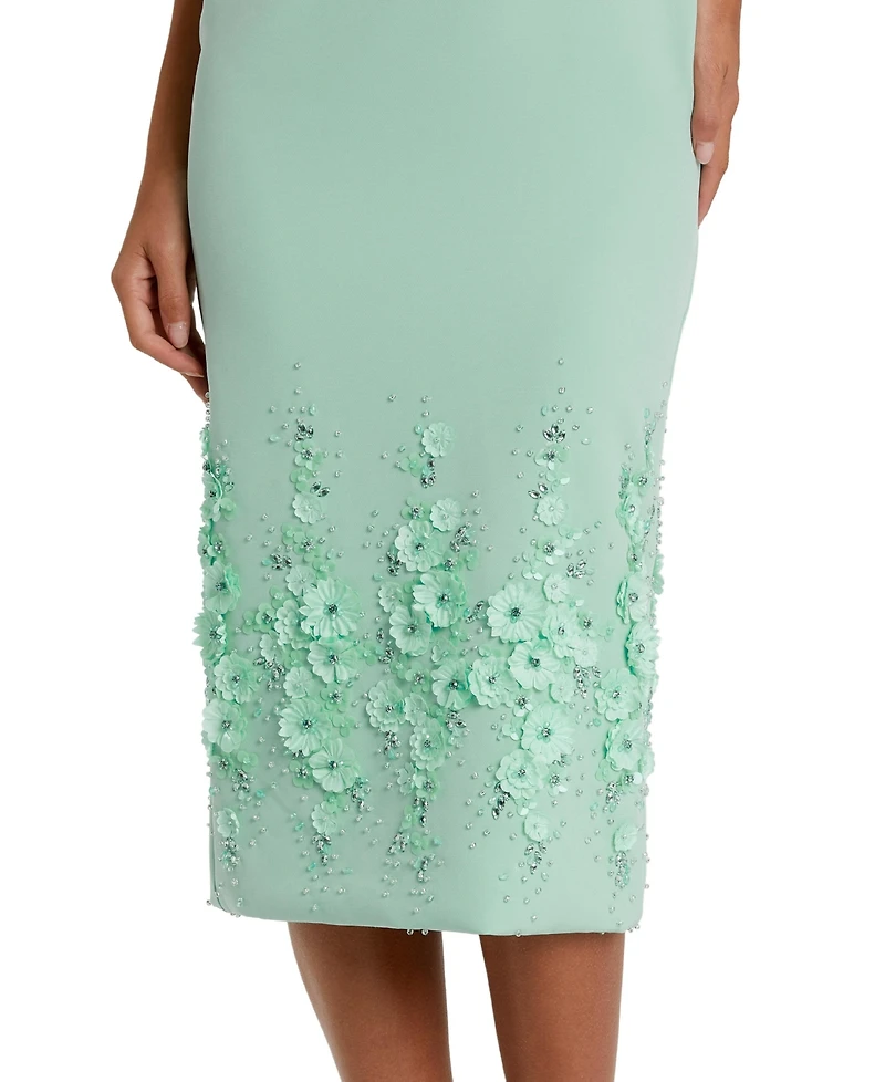 Mac Duggal Women's Flower Beading Crepe Sleeveless Midi Dress