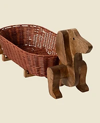 Uncommon Goods Dachshund Mango Wood & Rattan Storage Basket