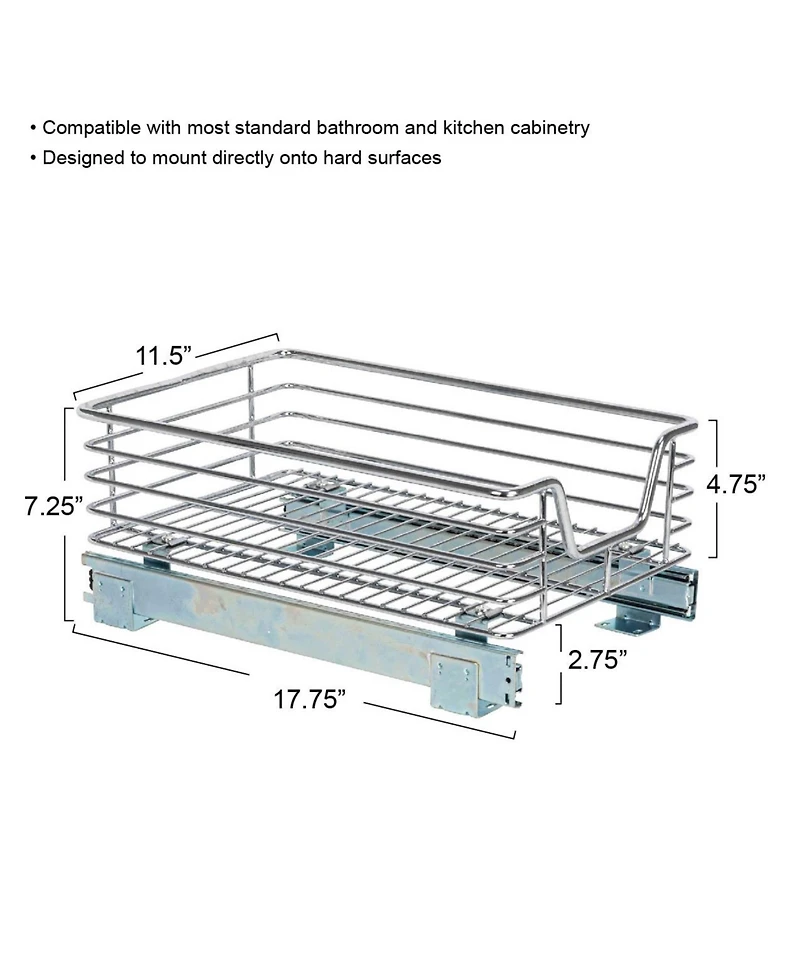 Household Essentials Glidez 11.5" W Steel Pull-Out Storage Organizer, 1-Tier Design, Chrome