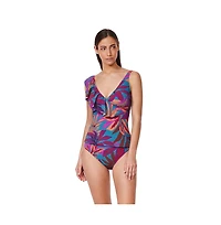 Profile by Gottex Women's Plantopia Ruffle V Neck Surplice Tankini