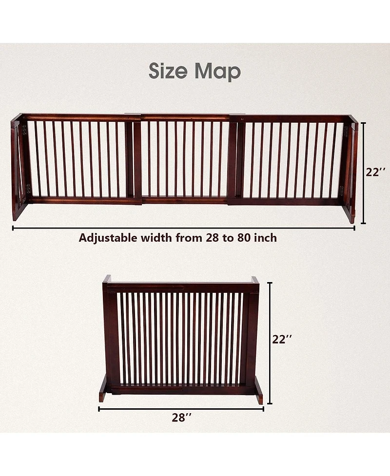 Gymax Folding Adjustable 3 Panel Wood Pet Dog Slide Gate Safety Fence