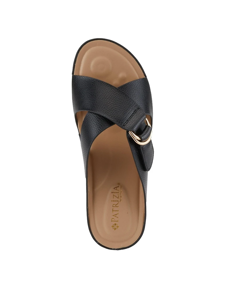 Patrizia Women s Rutha Criss-Cross Strap Slide Sandals with Gold Buckle and Padded Insole