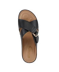Patrizia Women s Rutha Criss-Cross Strap Slide Sandals with Gold Buckle and Padded Insole